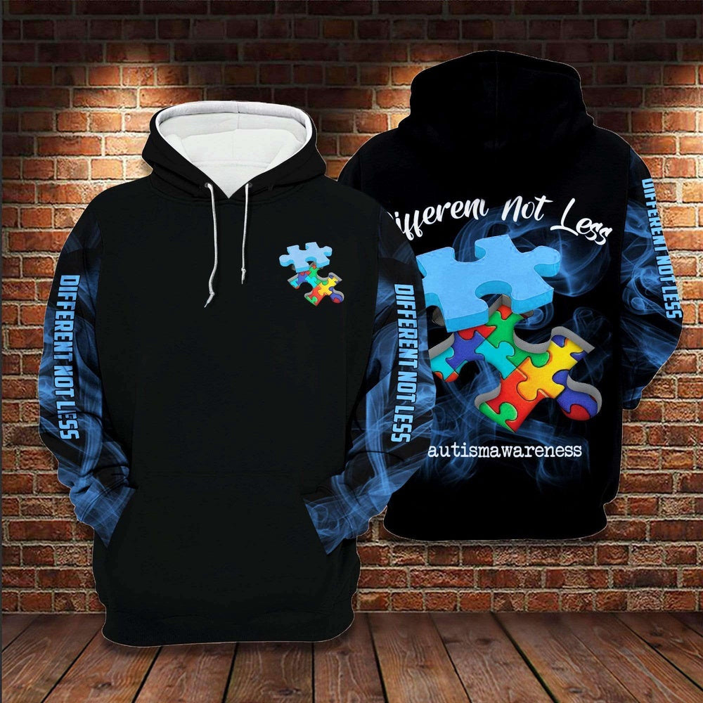 Autism Hoodie, Puzzle Piece Different Not Less Black All Over Print Hoodie
