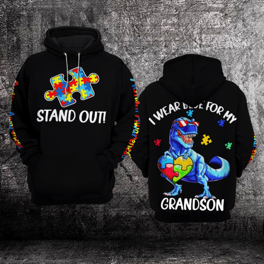 Autism Hoodie, Stand Out, I Wear Blue For My Grandson All Over Print Hoodie