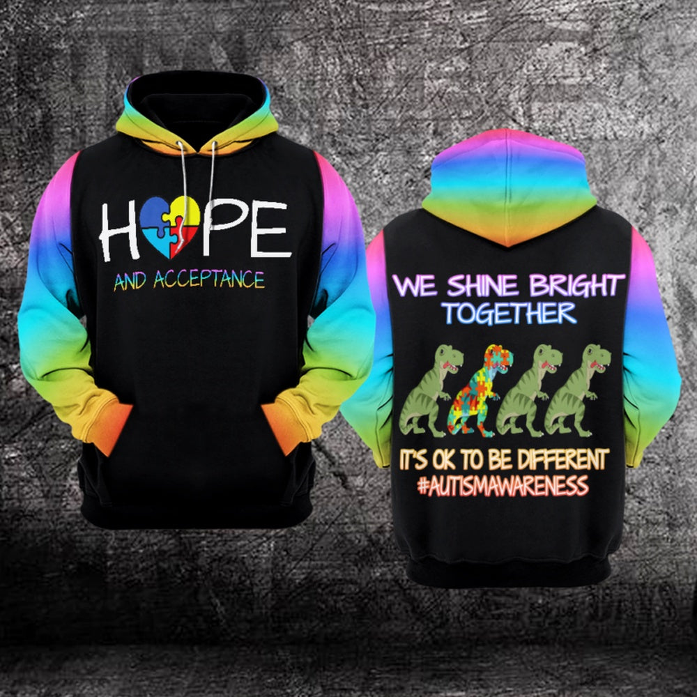 Autism Hoodie, We Shine Bright Together It's Ok To Be Different All Over Print Hoodie