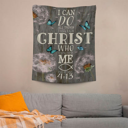 Bible Verse I Can Do All Things Through Christ Dandelion Tapestry Prints, Scripture Wall Art, Tapestries Spiritual For Bedroom