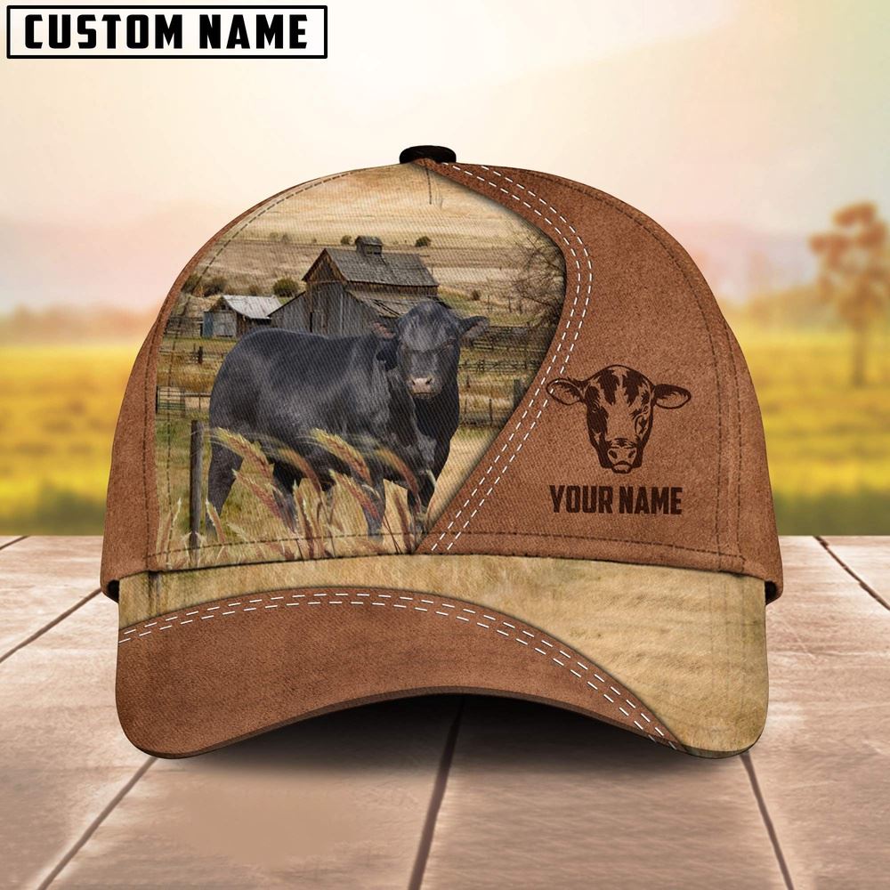 Black Sim Angus Customized Name Brown Cap, Farm Cap, Farmer Baseball Cap, Cow Cap, Cow Gift, Farm Animal Hat