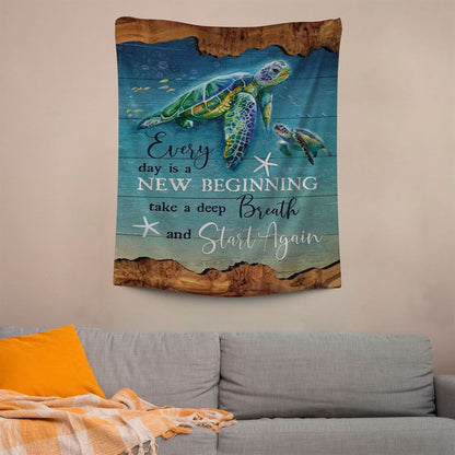 Christian Every Day Is A New Beginning Turtle Beach Tapestry Prints, Scripture Wall Art, Tapestries Spiritual For Bedroom