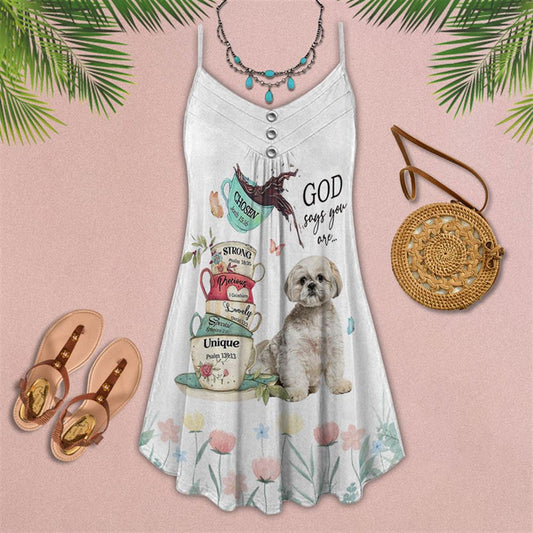 Christian Shih Tzu Faith Spaghetti Strap Summer Dress For Women On Beach Vacation, Hippie Dress, Hippie Beach Outfit