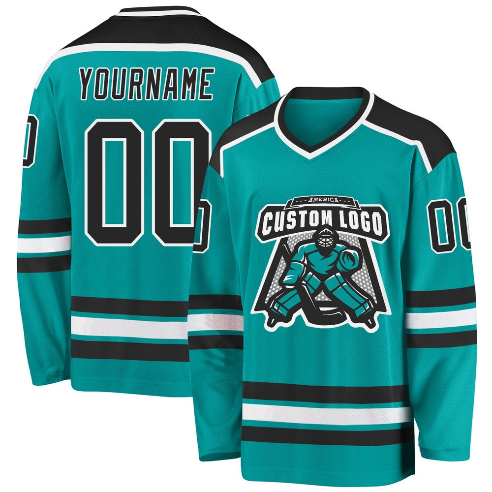 Custom Aqua Black-White Hockey Jersey, Hockey Teams Jersey For Youth Men Womens