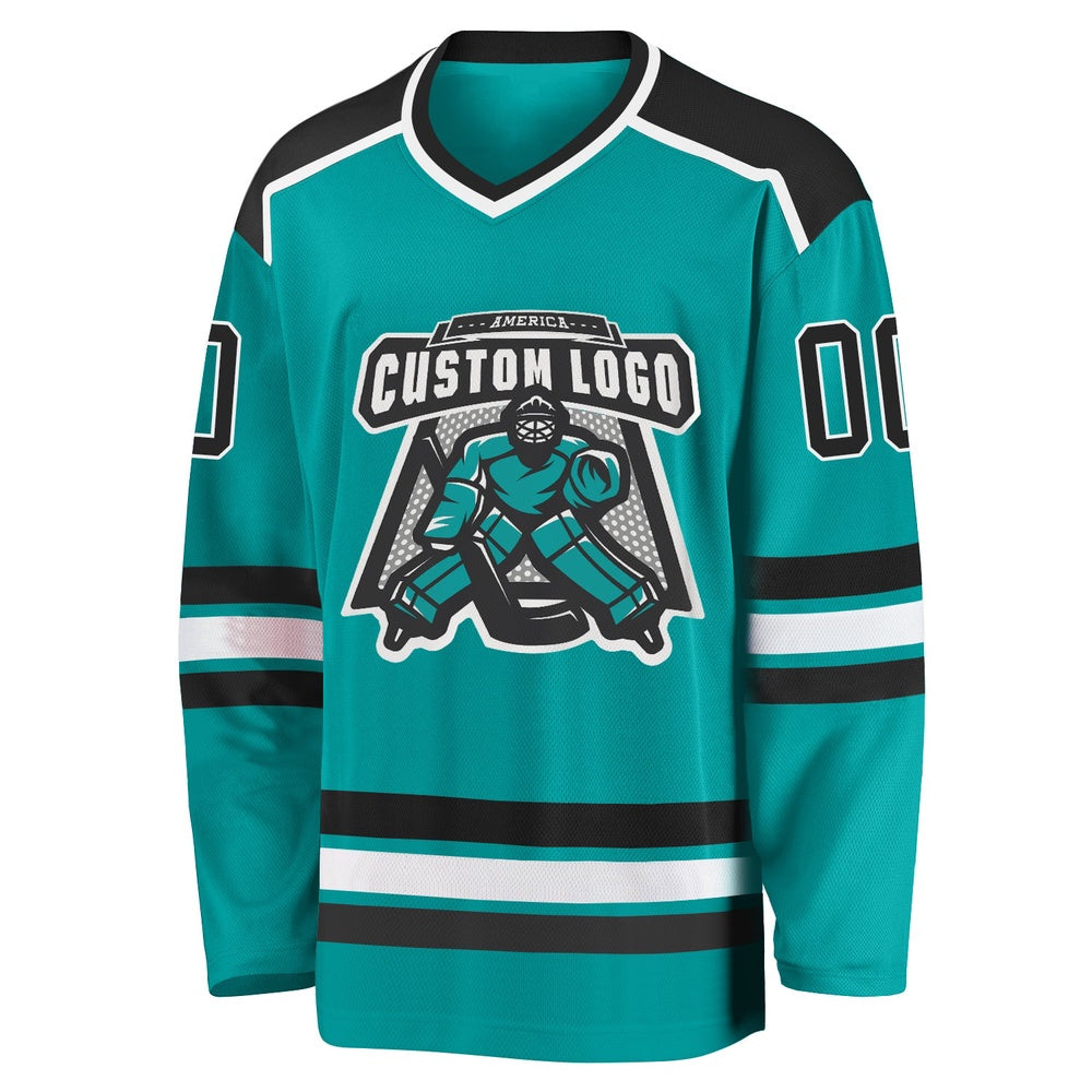 Custom Aqua Black-White Hockey Jersey, Hockey Teams Jersey For Youth Men Womens