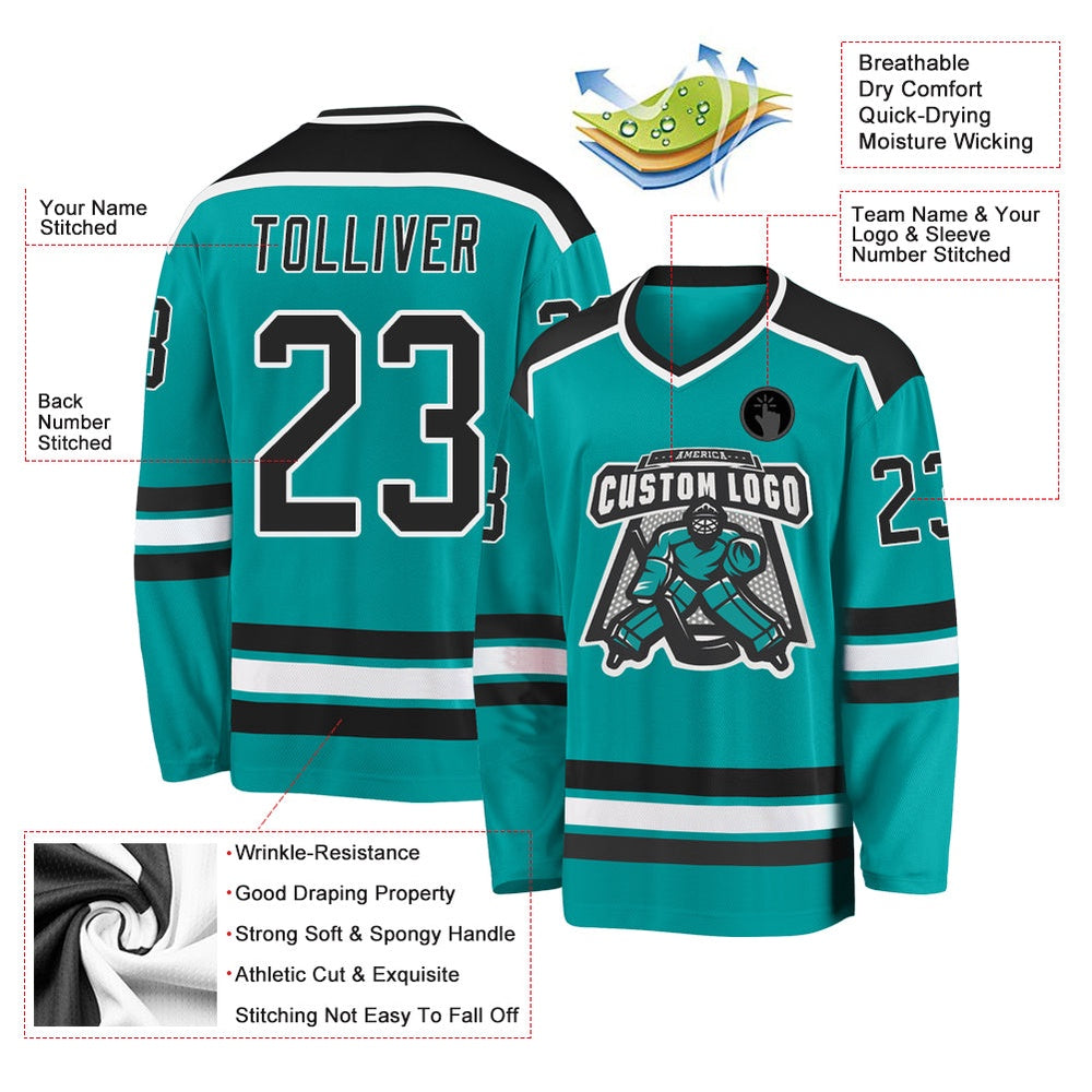 Custom Aqua Black-White Hockey Jersey, Hockey Teams Jersey For Youth Men Womens