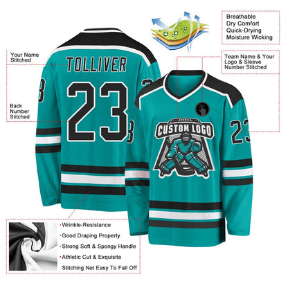 Custom Aqua Black-White Hockey Jersey, Hockey Teams Jersey For Youth Men Womens