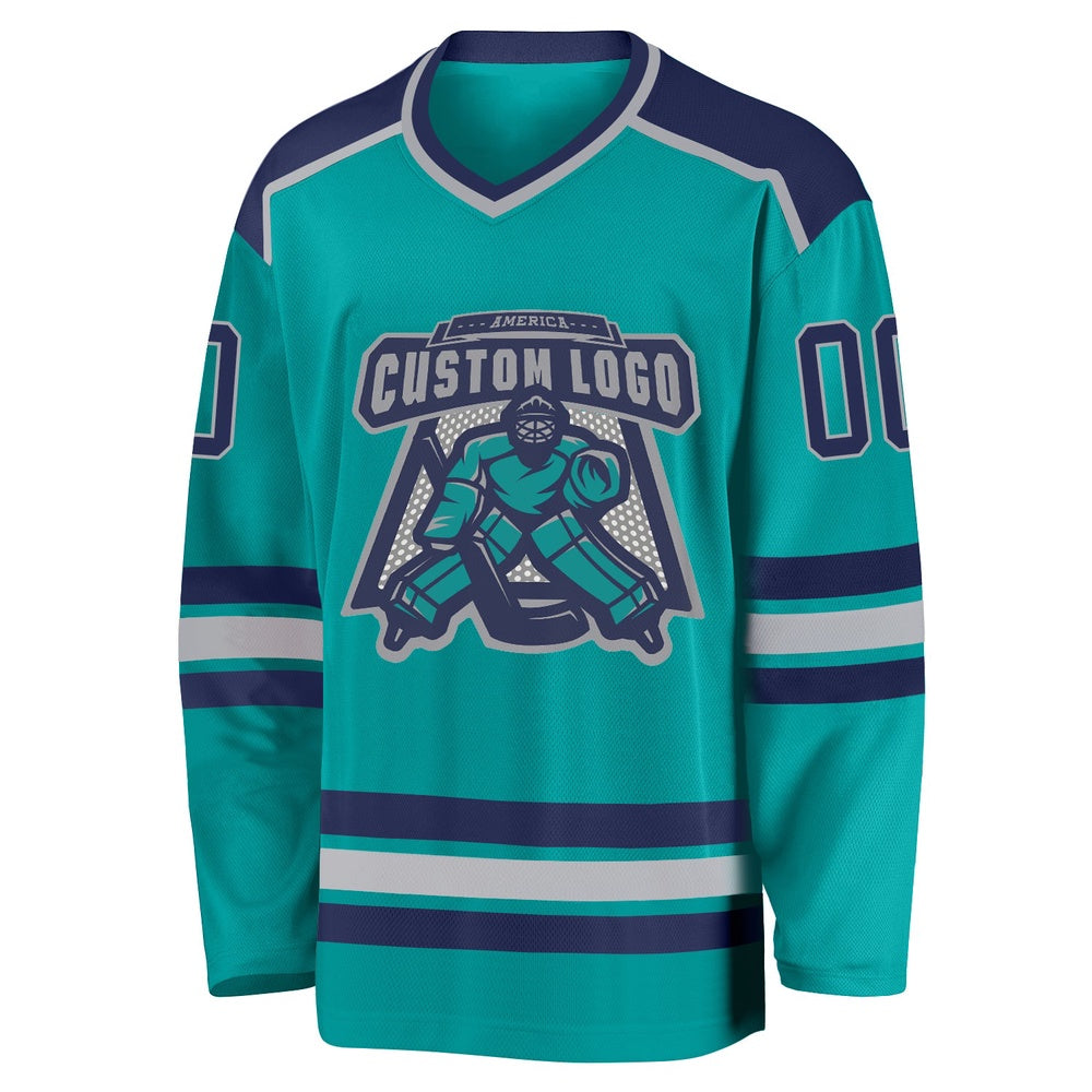 Custom Aqua Navy-Gray Hockey Jersey, Hockey Teams Jersey For Youth Men Womens