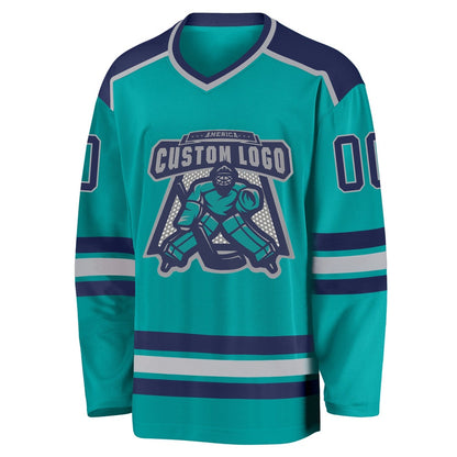 Custom Aqua Navy-Gray Hockey Jersey, Hockey Teams Jersey For Youth Men Womens