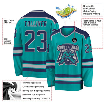 Custom Aqua Navy-Gray Hockey Jersey, Hockey Teams Jersey For Youth Men Womens