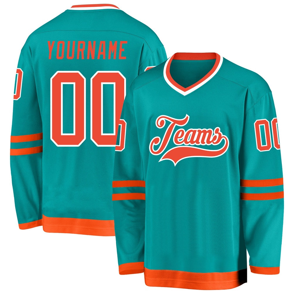 Custom Aqua Orange-White Hockey Jersey, Hockey Teams Jersey For Youth Men Womens