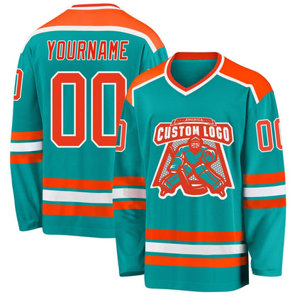 Custom Aqua Orange-White Hockey Jerseys, Hockey Teams Jersey For Youth Men Womens