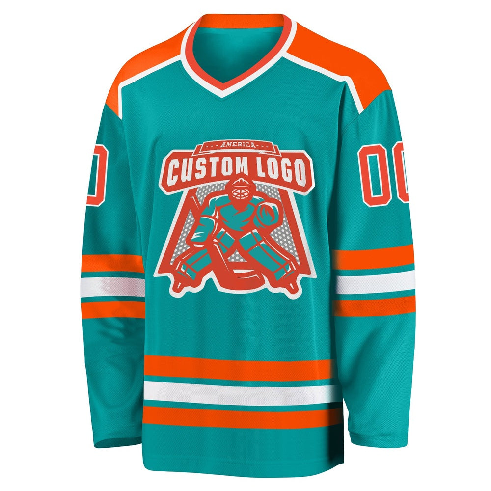 Custom Aqua Orange-White Hockey Jerseys, Hockey Teams Jersey For Youth Men Womens