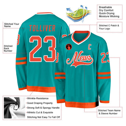 Custom Aqua Orange-White Hockey Jersey, Hockey Teams Jersey For Youth Men Womens