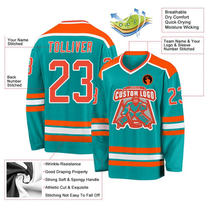 Custom Aqua Orange-White Hockey Jerseys, Hockey Teams Jersey For Youth Men Womens