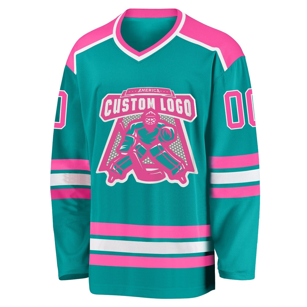 Custom Aqua Pink-White Hockey Jerseys, Hockey Teams Jersey For Youth Men Womens