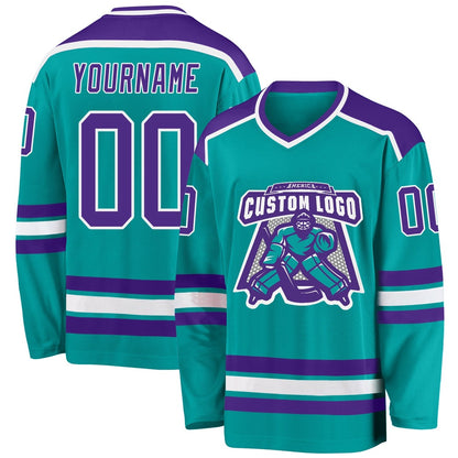 Custom Aqua Purple-White Hockey Jersey, Hockey Teams Jersey For Youth Men Womens