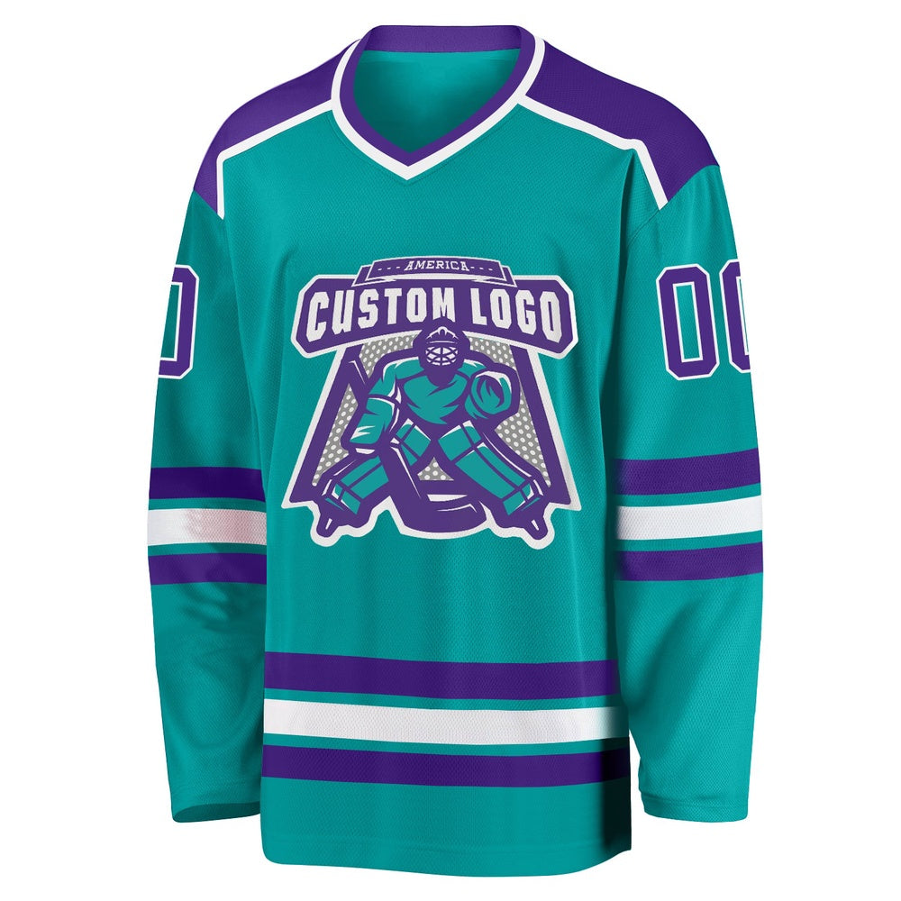 Custom Aqua Purple-White Hockey Jersey, Hockey Teams Jersey For Youth Men Womens