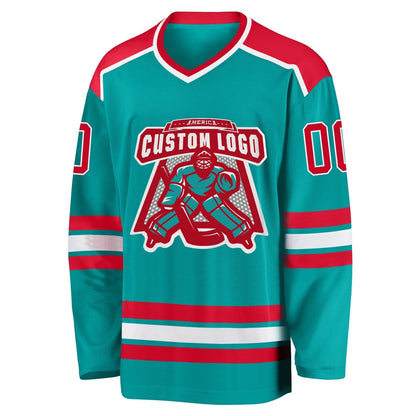 Custom Aqua Red-White Hockey Jersey, Hockey Teams Jersey For Youth Men Womens