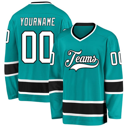 Custom Aqua White-Black Hockey Jersey, Hockey Teams Jersey For Youth Men Womens