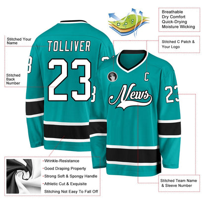 Custom Aqua White-Black Hockey Jersey, Hockey Teams Jersey For Youth Men Womens