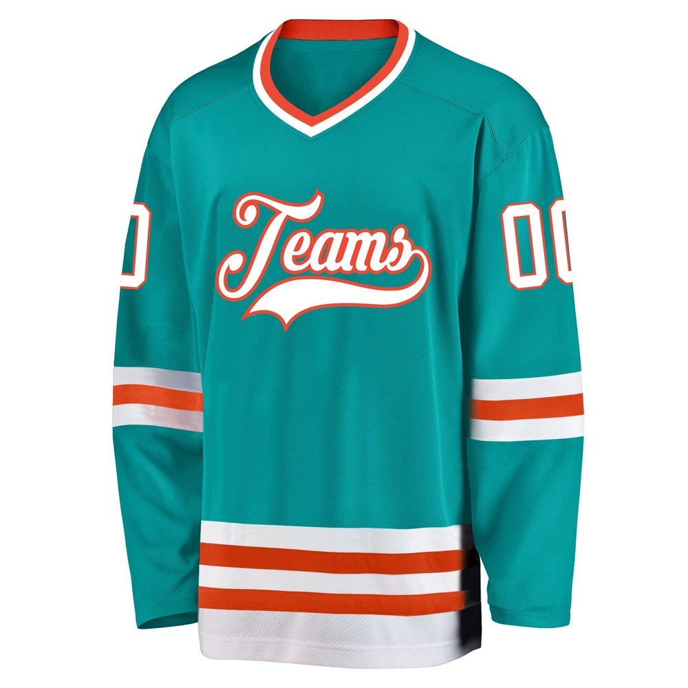 Custom Aqua White-Orange Hockey Jersey, Hockey Teams Jersey For Youth Men Womens