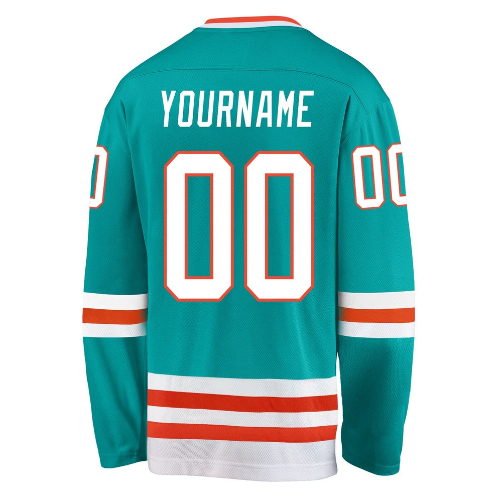 Custom Aqua White-Orange Hockey Jersey, Hockey Teams Jersey For Youth Men Womens