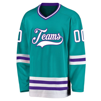 Custom Aqua White-Purple Hockey Jersey, Hockey Teams Jersey For Youth Men Womens