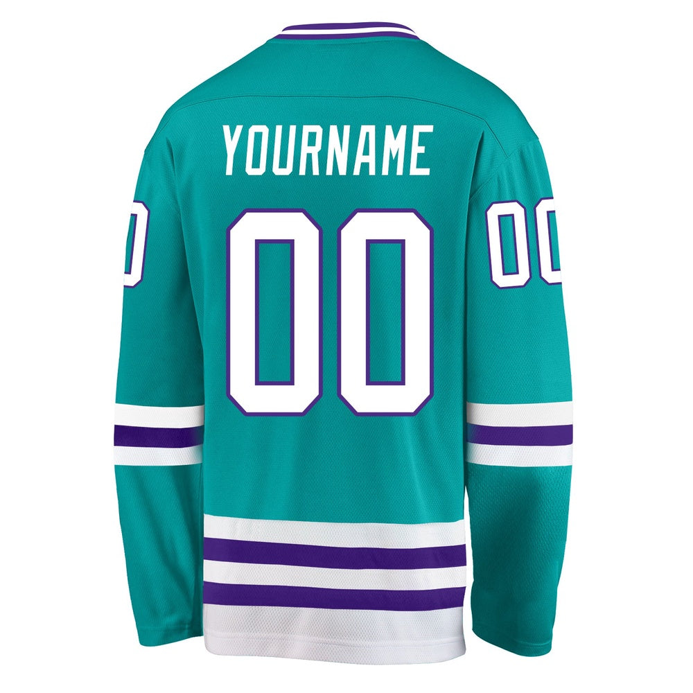 Custom Aqua White-Purple Hockey Jersey, Hockey Teams Jersey For Youth Men Womens