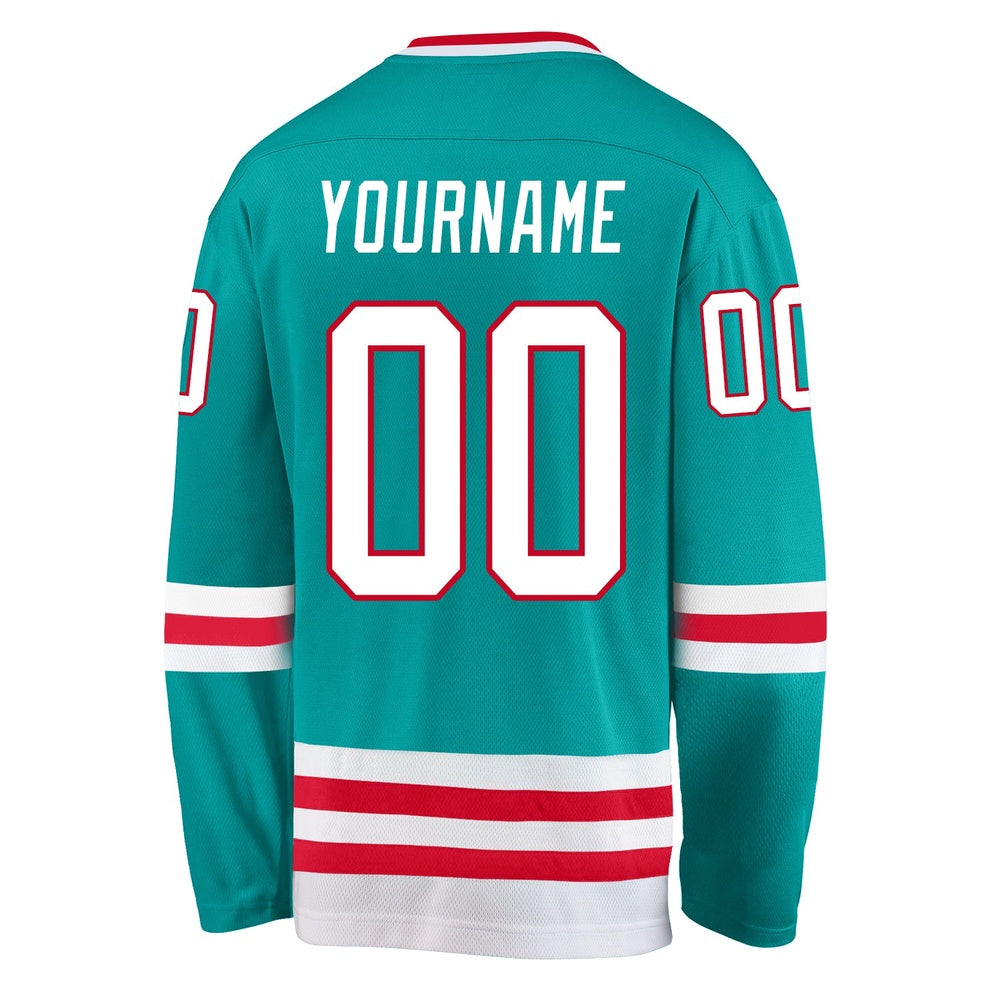 Custom Aqua White-Red Hockey Jersey, Hockey Teams Jersey For Youth Men Womens