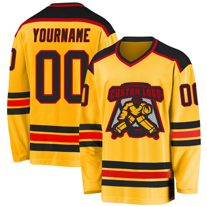 Custom Gold Black-Red Hockey Jerseys, Vintage Hockey T-shirts, Custom Hockey Jersey For Team