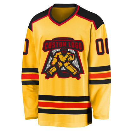 Custom Gold Black-Red Hockey Jerseys, Vintage Hockey T-shirts, Custom Hockey Jersey For Team