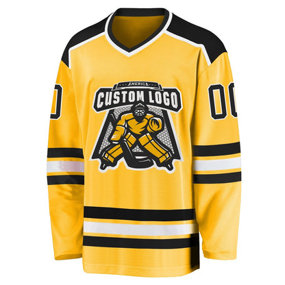 Custom Gold Black-White Hockey Jersey, Vintage Hockey T-shirts, Custom Hockey Jersey For Team