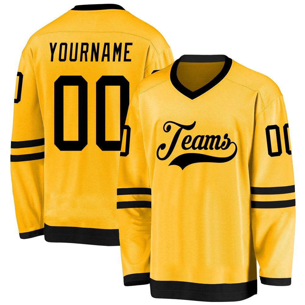 Custom Gold Black Hockey Jersey, Vintage Hockey T-shirts, Custom Hockey Jersey For Team