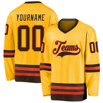 Custom Gold Brown-Orange Hockey Jersey, Vintage Hockey T-shirts, Custom Hockey Jersey For Team