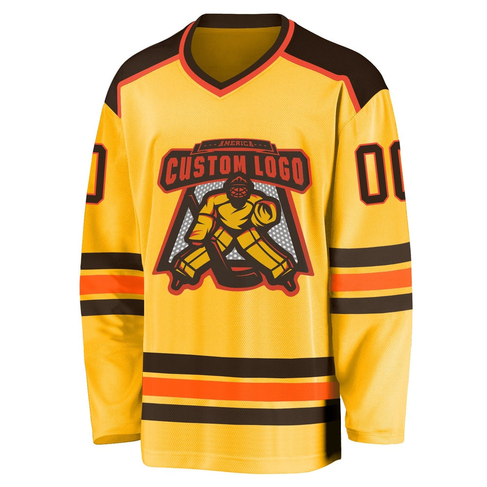 Custom Gold Brown-Orange Hockey Jerseys, Vintage Hockey T-shirts, Custom Hockey Jersey For Team