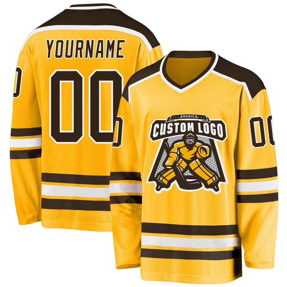 Custom Gold Brown-White Hockey Jerseys, Vintage Hockey T-shirts, Custom Hockey Jersey For Team