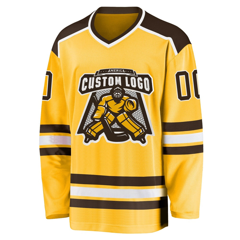 Custom Gold Brown-White Hockey Jerseys, Vintage Hockey T-shirts, Custom Hockey Jersey For Team