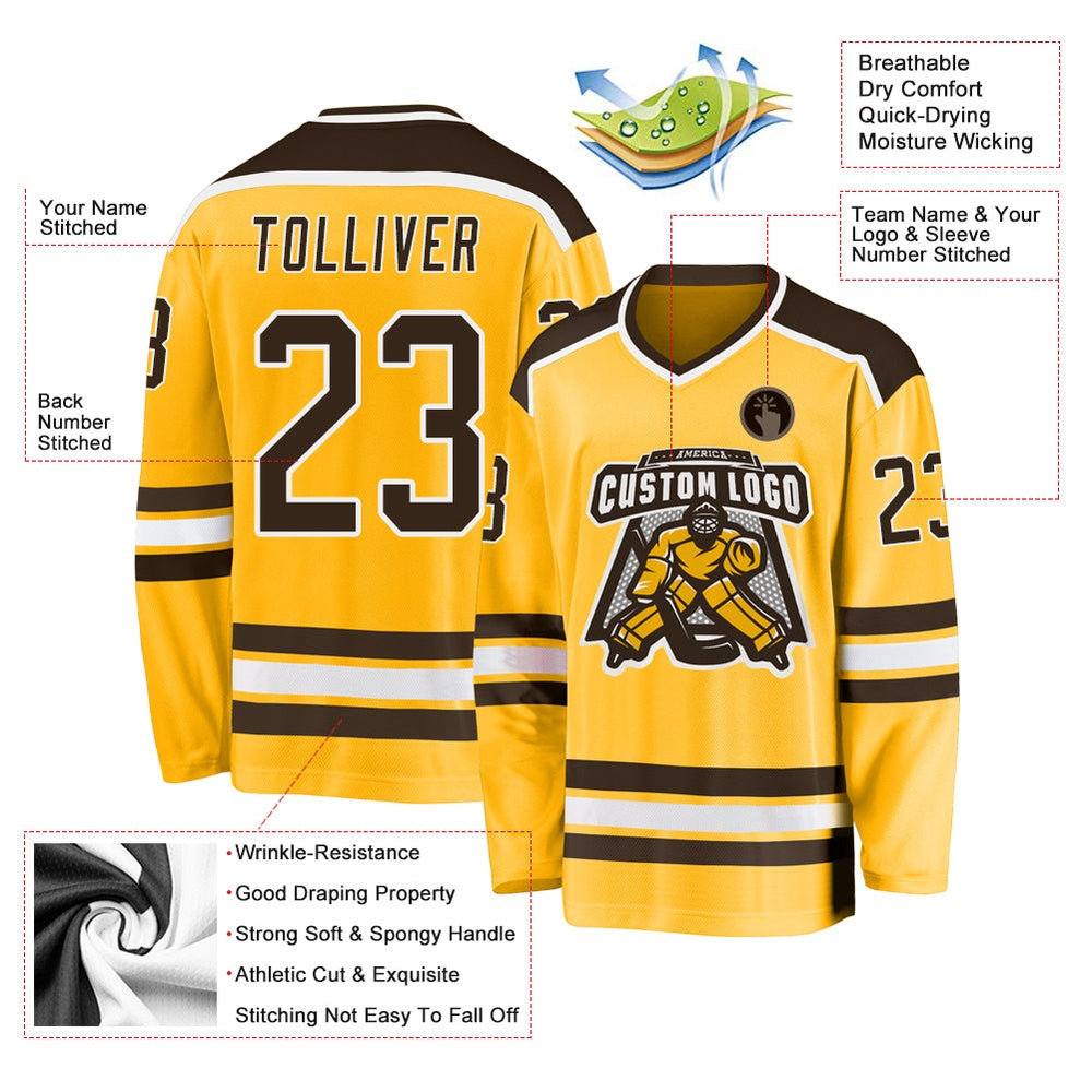 Custom Gold Brown-White Hockey Jerseys, Vintage Hockey T-shirts, Custom Hockey Jersey For Team