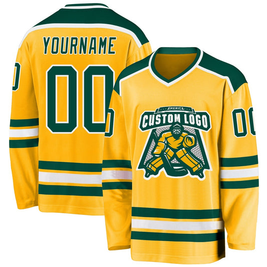 Custom Gold Green-White Hockey Jerseys, Vintage Hockey T-shirts, Custom Hockey Jersey For Team