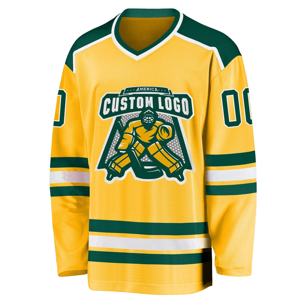 Custom Gold Green-White Hockey Jerseys, Vintage Hockey T-shirts, Custom Hockey Jersey For Team