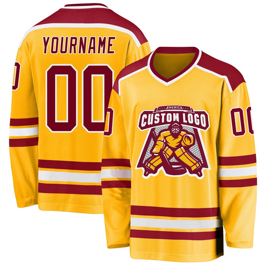 Custom Gold Maroon-White Hockey Jerseys, Vintage Hockey T-shirts, Custom Hockey Jersey For Team