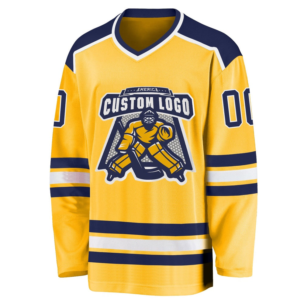 Custom Gold Navy-White Hockey Jerseys, Vintage Hockey T-shirts, Custom Hockey Jersey For Team