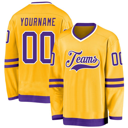 Custom Gold Purple-White Hockey Jerseys, Vintage Hockey T-shirts, Custom Hockey Jersey For Team