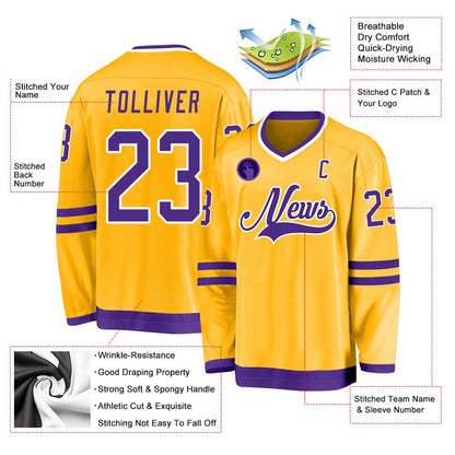 Custom Gold Purple-White Hockey Jerseys, Vintage Hockey T-shirts, Custom Hockey Jersey For Team