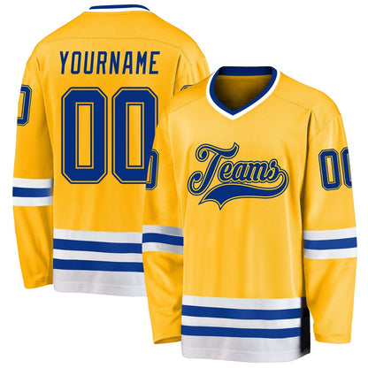 Custom Gold Royal-White Hockey Jersey, Vintage Hockey T-shirts, Custom Hockey Jersey For Team