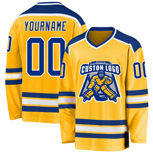 Custom Gold Royal-White Hockey Jerseys, Vintage Hockey T-shirts, Custom Hockey Jersey For Team