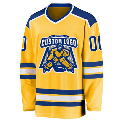 Custom Gold Royal-White Hockey Jerseys, Vintage Hockey T-shirts, Custom Hockey Jersey For Team