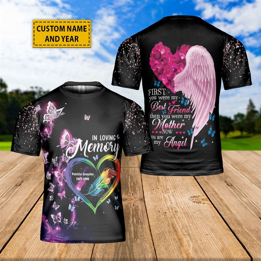 Custom Name Butterflies Memorial Angel Wings Loving Remembrance All Over Print 3D T-Shirt, Christian 3D T Shirt, Christian T Shirt, Christian Apparel
