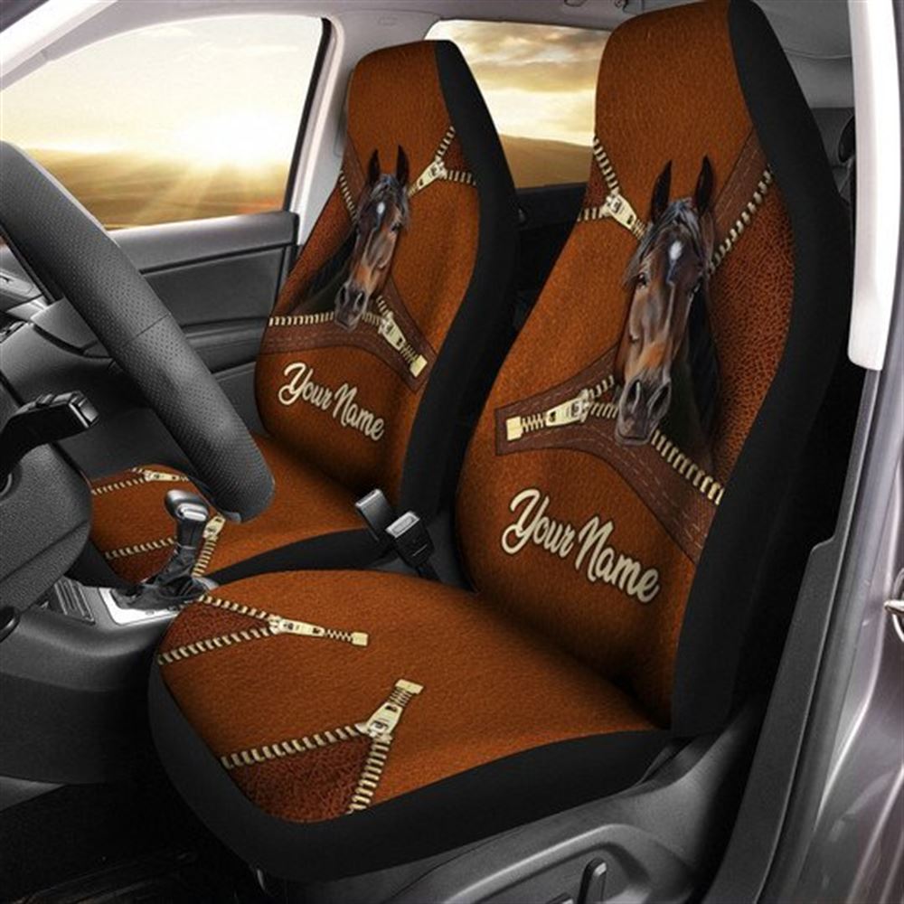 Custom Name Zipper Horse Car Seat Cover, Farm Car Seat Cover, Cow Print Seat Covers For Trucks